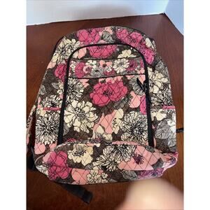 Vera Bradley Mocha Rouge large Laptop 4 compartments backpack side zip 14*17*6"